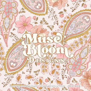 Patrón sin costuras Paisley - Mia - Boho Pink - Para impresión de telas Moda de sublimación