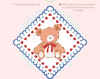 Romantic Handkerchief Teddy Bear PNG - 4th of July Red White Blue Design for Commercial Use
