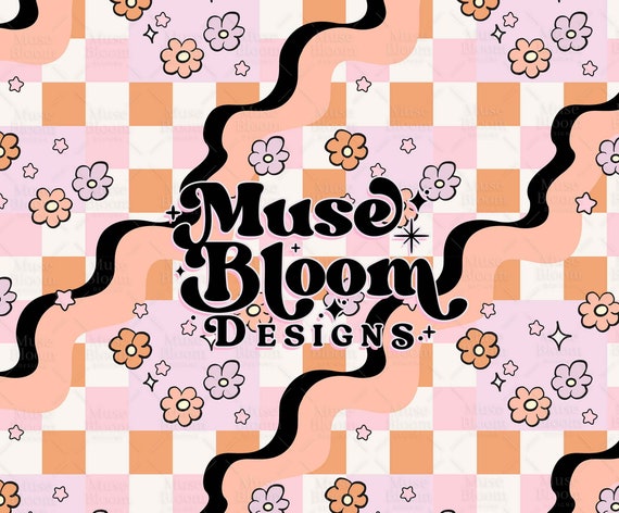Floral Halloween Checkerboard Seamless Pattern Repeating File for Fabric Sublimation Printing Kids Design Groovy Retro Cute Spooky Checker