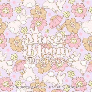 Fichier répétitif floral sans couture de lapin de Pâques pour l&#39;impression par sublimation de tissu - queue de coton