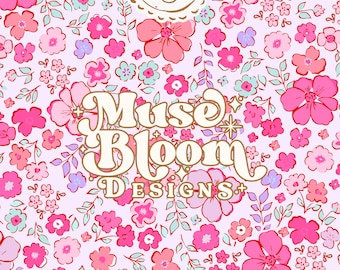Hot Pink Purple Ditsy Floral Seamless Pattern Repeating File Sublimation Design for Fabric Printing