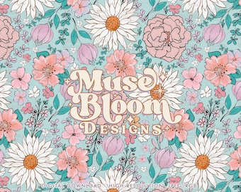 Spring Summer Floral Print Seamless Pattern Repeating File for Fabric Printing Sublimation Commercial Use