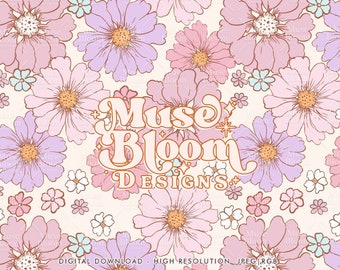 Spring Summer Floral Print Seamless Pattern File for Fabric Printing Sublimation Commercial Use - Pink, Purple, Mint