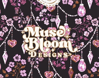 Whimsigoth 90s Floral Dark Academia Jewelry Seamless Pattern - Dark Plum Design for Commercial Use