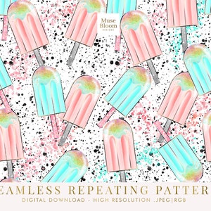 Popsicle Summer Ice Cream Repeating Seamless Pattern Design, Repeating File, Tiling Designs, Surface Pattern Commercial Use Digital Download
