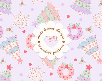 Motif sans couture de sapins de Noël pastel, papier numérique rétro pour les fêtes, usage commercial