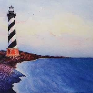 Cape Hatteras Lighthouse, professional watercolor giclee print, Hatteras National Seashore, Outer Banks, North Carolina,