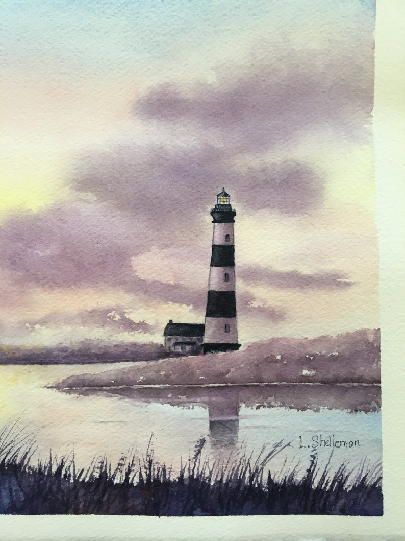 Bodie Island Lighthouse Watercolor Giclee Print, North Carolina