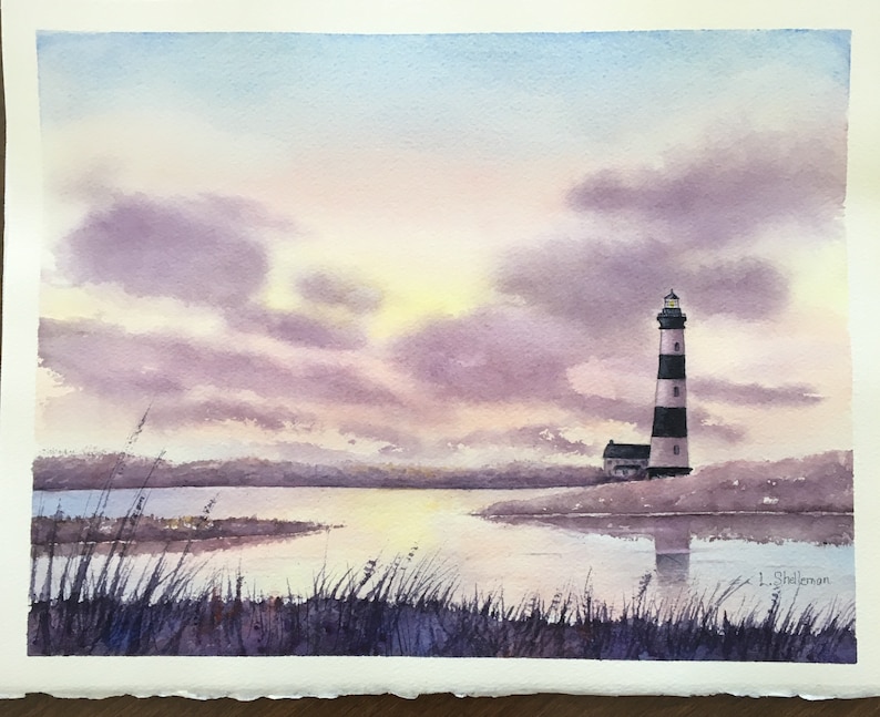Bodie Island Lighthouse Watercolor Giclee Print, North Carolina