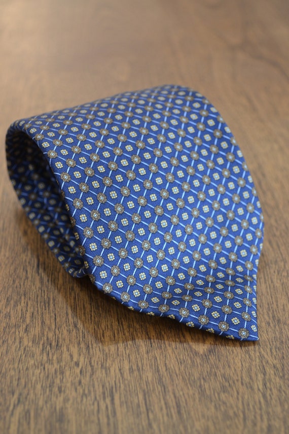 Barneys New York Blue Medallion Tie | 100% Silk |… - image 1