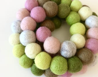 Felt Ball Garland - Pom Pom Garland - Easter Garland - Spring Garland - Felt Garland - Colorful, Banner - Pink and Green - Spring Green