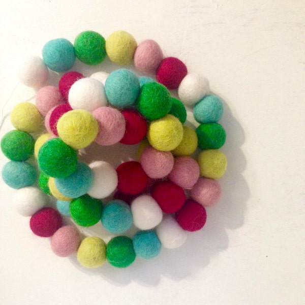 Colorful Pom Pom Garland - Felt Ball Garland - Holiday Mantle Decor - Colorful Christmas Garland - Holiday Garland - Jingle Bells