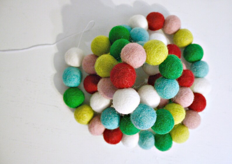 Colorful Pom Pom Garland Felt Ball Garland Holiday Mantle Etsy