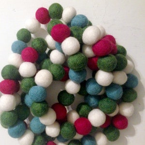 Christmas Garland - Felt Ball Christmas Garland - Pom Pom Garland - Turquoise Festive Garland - Holiday Mantle Decor - December