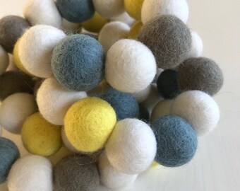 Felt Ball Garland - Pom Pom Garland - Felt Ball Garland - Sky Colored Garland - Boy Garland - Banner - Wall Decor - Partly Cloudy