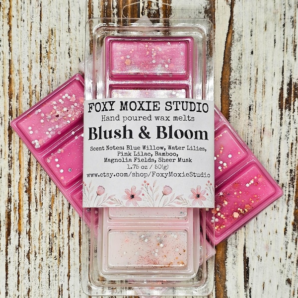 Blush and Bloom Spring Floral Sparkly Snap Bar Wax Melts, Birthday Gift, Party Favors, Bridal Gifts