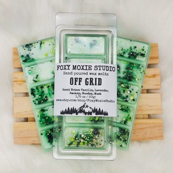 Off Grid Outdoorsy Camping Vibes Scented Sparkly Snap Bar Wax Melts, Birthday Gifts, Party Favor, Housewarming, Hostess