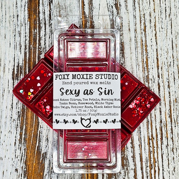 Sexy as Sin Valentine's Day Sparkly Wax Melt Snap Bar Masculine Scent, Birthday Gift, Valentine's Gift