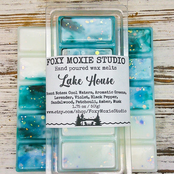 LAKE HOUSE Sparkly Blue Snap Bar Wax Melts, Spring, Summer Vacation Vibes, Lake Home Decor, Birthday Gifts, Party Favors Gift