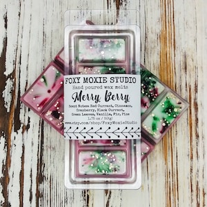Merry Berry Christmas Berry Scented Sparkly Snap Bar Wax Melts, Birthday Gifts, Party Favor, Housewarming, Hostess, and Christmas Gifts