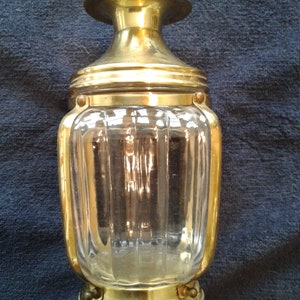 Vintage Lantern Style Brass and Glass Canister/Jar, Clear Glass, Shiny Tarnished Brass, Very Good Condition, Circa 1970s, 1 available