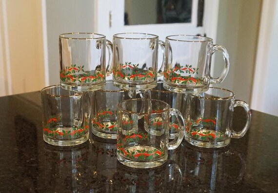 vintage Libby glasses with holly and ribbons set of 6 new with tags on  bottom