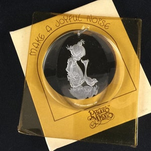 Vintage Precious Moments, ENESCO, Ornament, 1982, &quot;Thanking Him For You&quot;, Acrylic Girl & Goose, Original Box, Excellent Condition Worn Box.