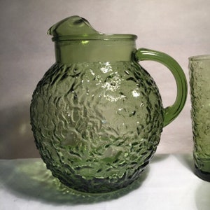 Vintage Anchor Hocking, &quot;Milano Green&quot;, Avocado Green, 1960s Large Ball Pitcher, Mint Condition, Kitchen or Margarita Pitcher, 2 Qt Size