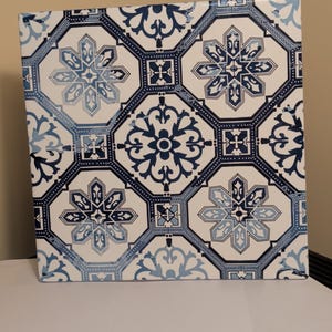 Vintage DII 'Lisbon Tile Trivet', Square, Blue and White, Octagon Pattern, Circa 1990s, 7 3/4" x 7 3/4"6 3/4", Like New Condition