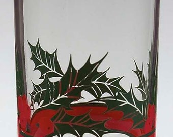 Vintage Xmas Glasses, Libbey Holly and Berries &quot; Three High Ball / Water&quot;, 1970s, Xmas Holiday Glassware, Large Holly Leaves, Mint Condition