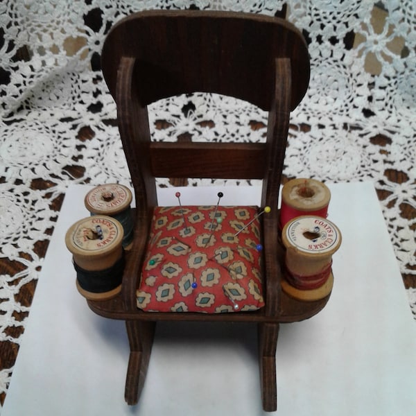 Vintage Sewing Kit, "Grandma's Rocking Chair" Handmade, Plywood Chair, Coats & Clark Thread, Mid Century, USA,