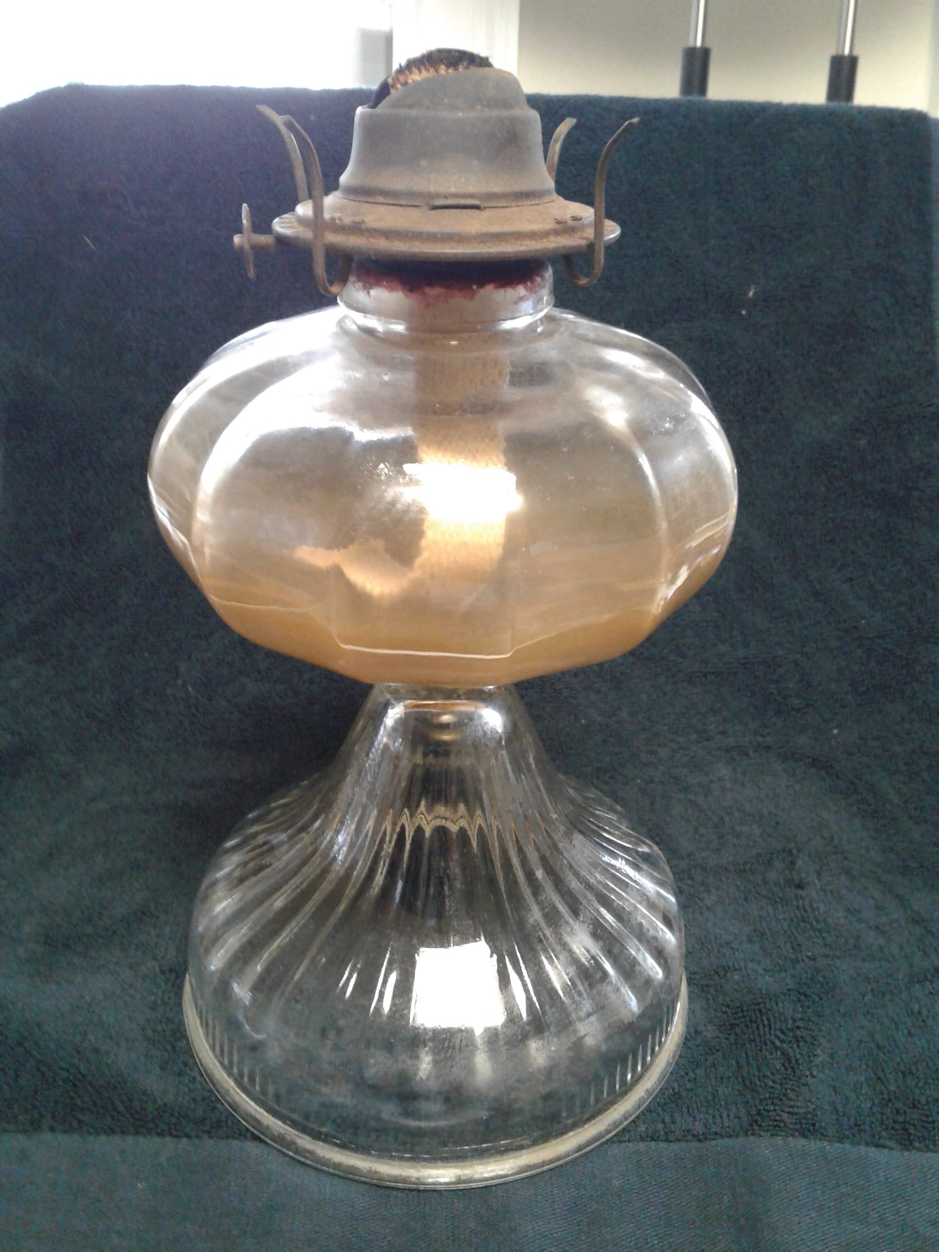 Antique 1800's Plume Atwood P&A Glass Brass Oil Lamp Wick Mechanism Works