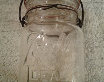 Vintage Ball Ideal Canning Jar, Wire Bale, Clear-Glass Round Lid and Jar, No Underscore, Circa 1923-1933, Excellent Condition