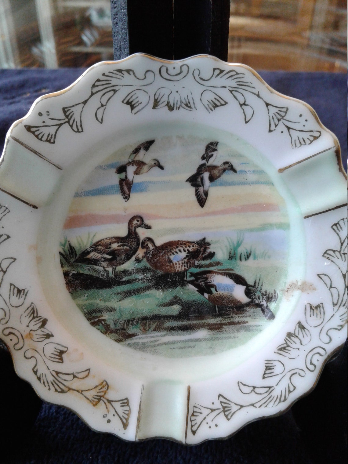 Vintage Ceramic 'ducks in Flight' Ashtray Gold Trim Etsy