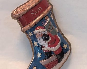 Vintage Hallmark Keepsake Ornament, 1997, "Son Stocking " Pressed Tin, Original Box, Price Tab Intact, Mint Condition, QX6605, K. Bricker