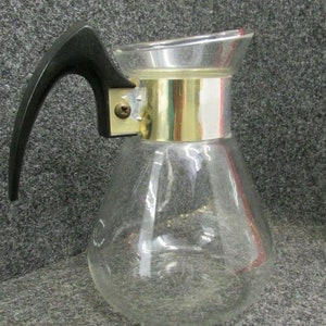 Vintage Corning Glass, &quot;Carafette&quot;, Individual Coffee Carafe or Juice Jug, Heat-Proof, Glass with Gold Leafing, Good Condition, No Lid