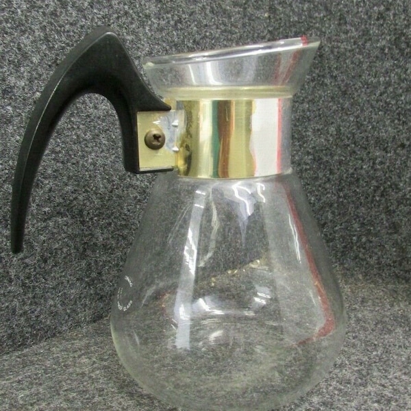 Vintage Corning Glass, "Carafette", Individual Coffee Carafe or Juice Jug, Heat-Proof, Glass with Gold Leafing, Good Condition, No Lid