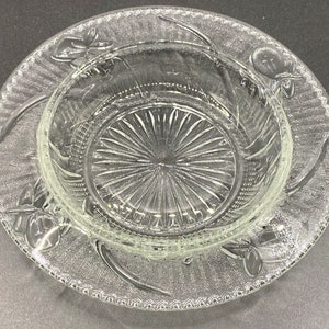 Vintage Depression Glass, Butter Dish Bottom, Iris/Herringbone Pattern, Clear Glass, Jeannette Glass Co, 1930s, Excellent Condition