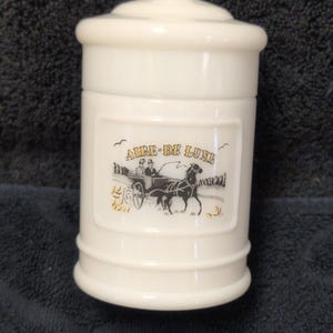 Vintage Milk Glass 'Aire-De Luxe' Container, Circa 1960s, MCM Retro, 5" T x 2 3/4" Diameter, Simple Smooth Design, Knob Lid, Mint Condition