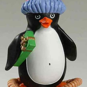 Vintage Hallmark Ornament, 1984, &quot;Snowshoe Penguin&quot; Delivering Presents, Original Box, Good Condition, Artist Linda Sickman, 650QX453 1