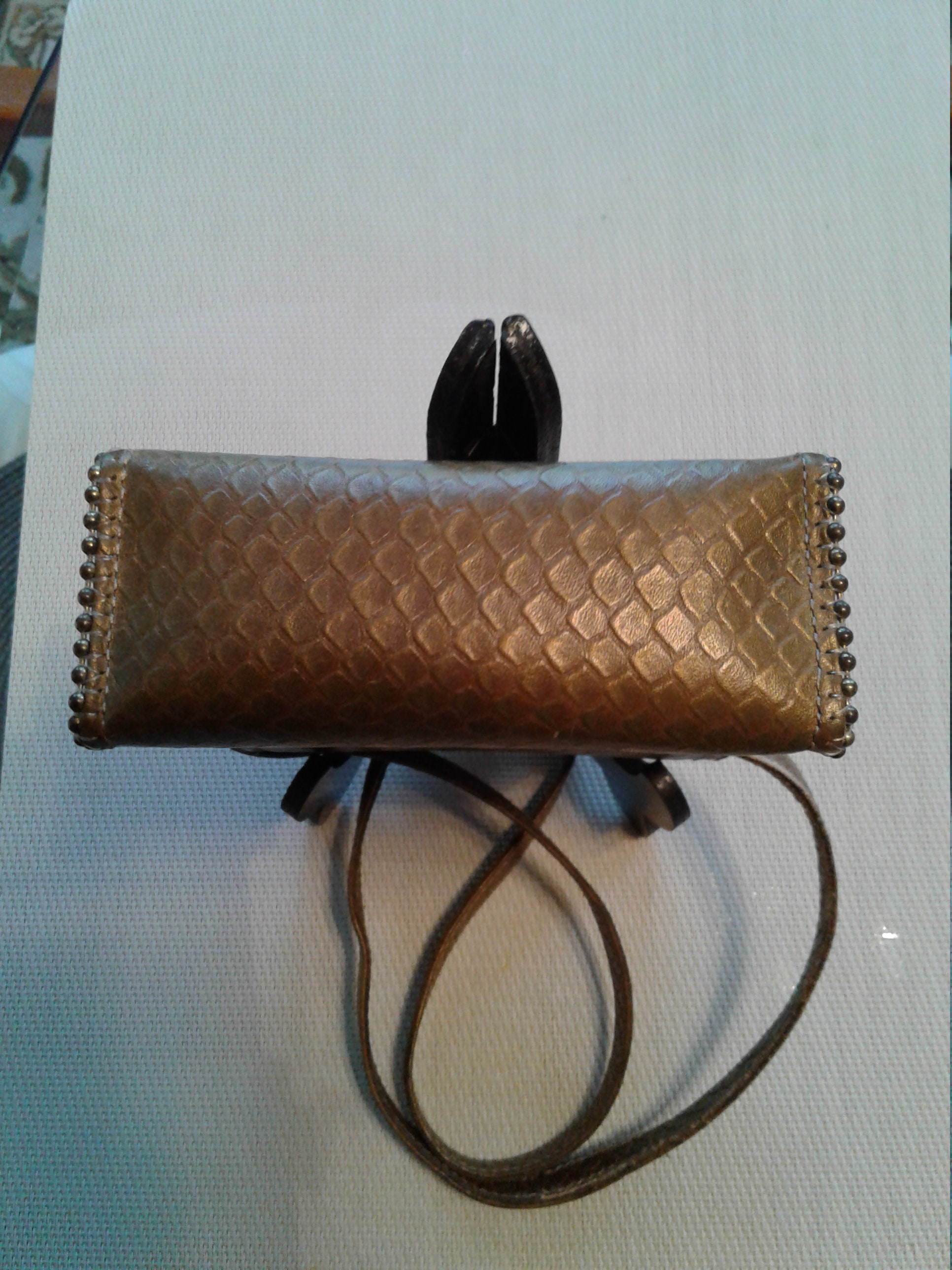 Vintage 1995 Nina Arjani Designs NWT Leather metal silver/pearl/pewter tones Vintage Nina Arjani Leatherock Purse, Green Bronze  main image 3