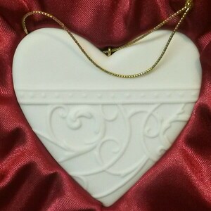 Vintage 2002  Demdaco Christmas Ornament, &quot;Christmas Wishes,&quot; Bisque Heart, Original Box, Mint Condition