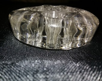 Vintage Three Footed Crystal Glass Flower Frog, 11 Holes, Heavy, 4 3/4&quot; Diameter, Sits 1 1/2&quot; High, Like New Condition, Circa 1960s