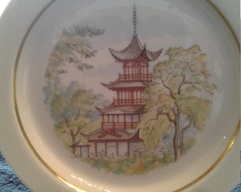 Vintage Royal Copenhagen Plate, &quot;Tivoliminder Memories of Tivoli, The Chinese Tower&quot; Made in Denmark, Mint Condition, Diameter 7 1/16&quot;  ,
