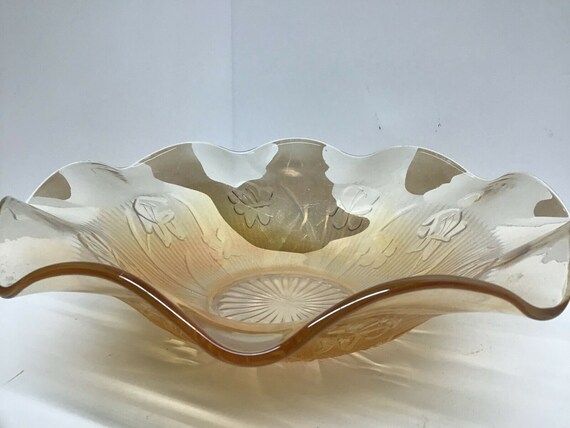 Vintage Jeanette Glass, 'iris/herringbone' Pattern, Fruit Bowl