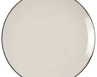 Vintage White China with Platinum Trim, Coupe Style, No Pattern, Make Unknown, Minimalist Modern, Circa 1960s, 45 Pieces