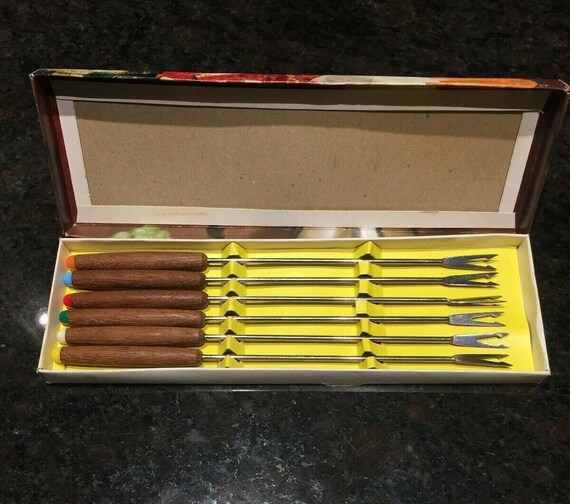 six forks tobacco Vintage Six Piece Set, Fondue Forks, Stainless Steel and Wood, Made in  Japan, Circa 1970s