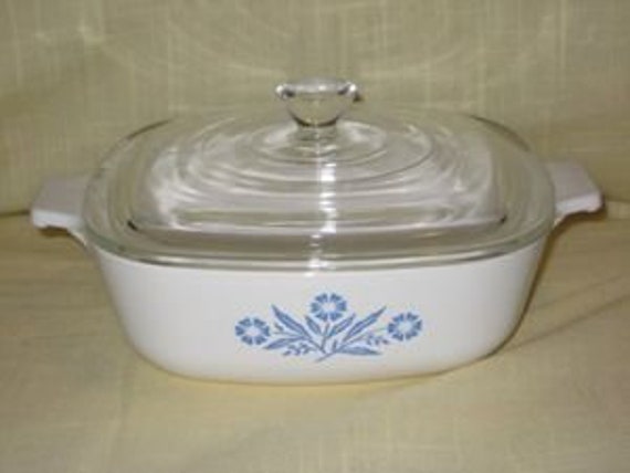 Vintage Series A Corning Ware, A1B Casserole, A7C Pyrex Lid, 1 Liter Size, Pyroceram Ceramic, Circa 1970s, Blue Corn Flower