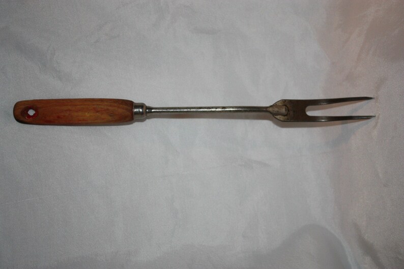 Vintage A & J 2Prong Meat Fork Long Wooden Handle Long Etsy