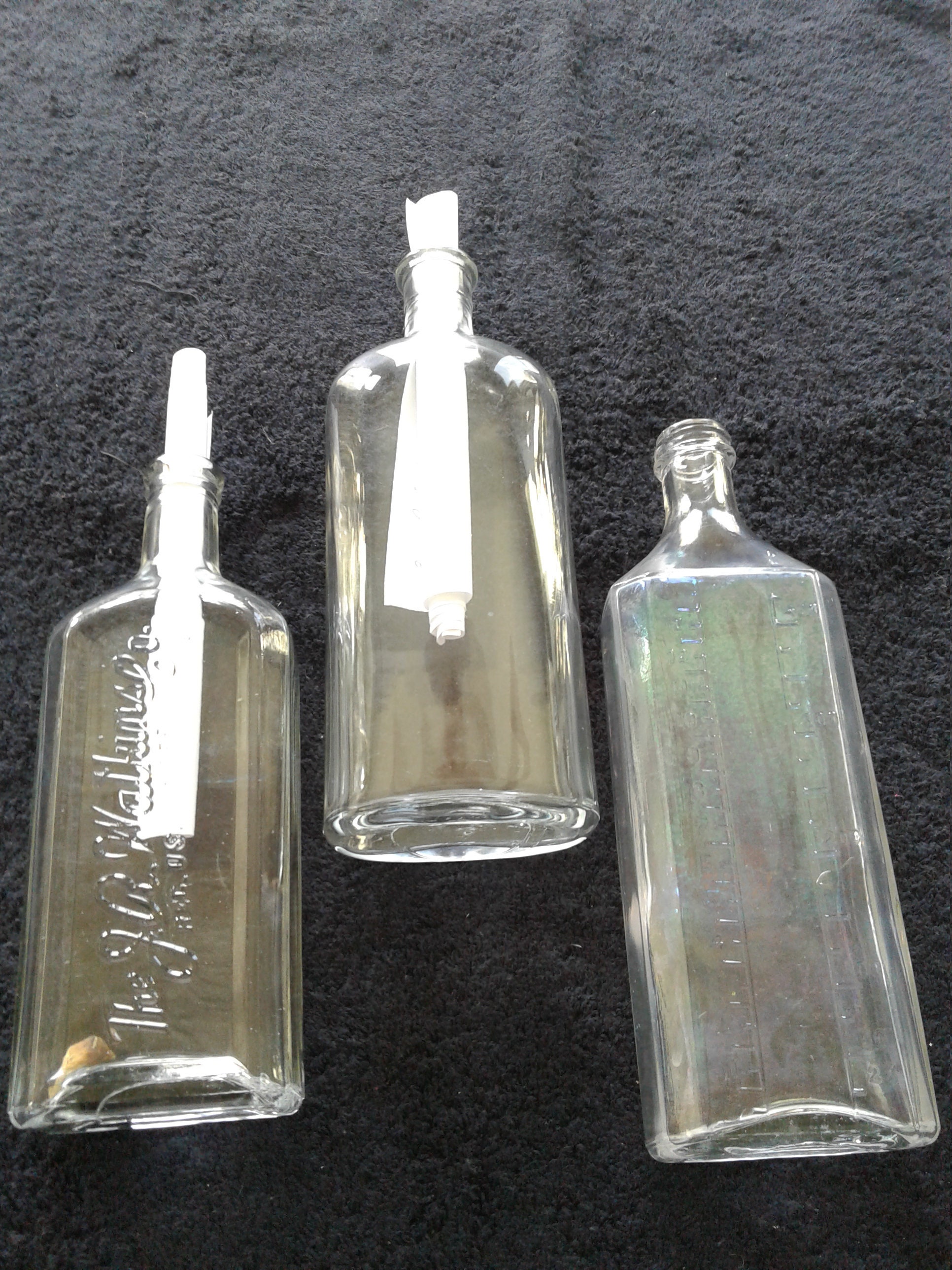 Three Vintage Clear Glass Medicine Bottles, 'diamond I', 'diamond I Inside  Oval', and 'I' Bottles 
